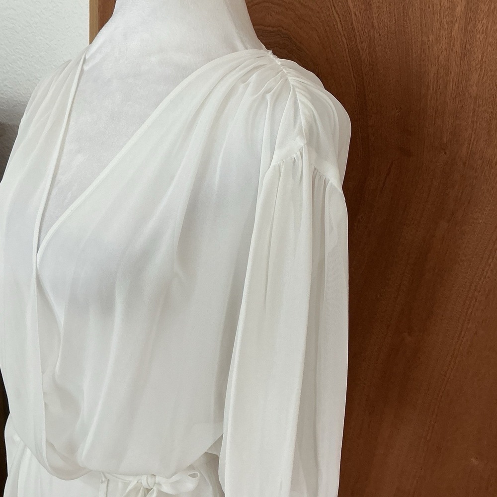 Oscar De La Renta Sheer White Bridal Wrap Size Large 90's Lingerie Robe Boudoir - Picture 7 of 15